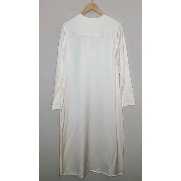 Saint Art Tuckernuck Isabel Satin Long Sleeve Midi Dress Ivory Modest Minimalist - Picture 6 of 9